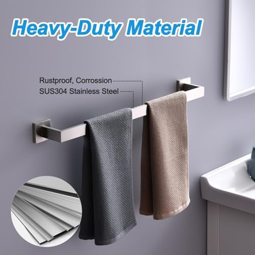 Bath Towel Bar, 24-Inch Towel Racks, Square Thicken Towel Holder, Wall Mounted Shower Towel Rail Hanger, Stainless Steel,Bathroom Accessories (Brushed Nickel, 1 Pack) - Image 2