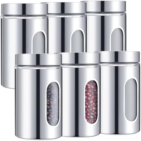 Mimorou 6 Pack 32 oz Airtight Stainless Steel Kitchen Canisters, Silver by Unknown