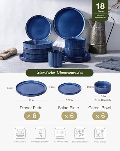 Famiware Star Plates and Bowls Sets, 18pc Modern Stoneware Dinnerware for 6 - Image 3
