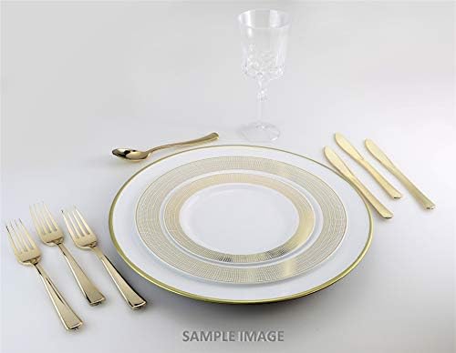 OCCASIONS 240 Plates Pack,(120 Guests) Heavyweight Premium Wedding Party Disposable Plastic Plates Set -120 x 10.5'' Dinner + 120 x 7.5'' Salad/Dessert (Linen White & Gold) - Image 3