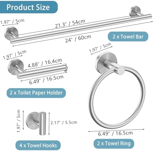 Newfun 10-Pieces Brushed Nickel Bathroom Hardware Set 24 Inch - Image 2