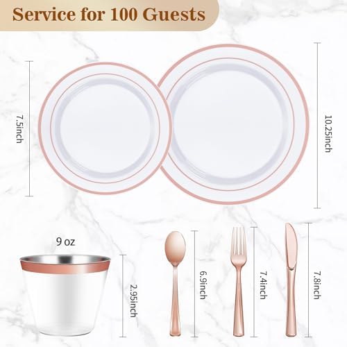 BESTVIP 600PCS Rose Gold Dinnerware Set for 100 Guests, Plastic Plates - Image 2