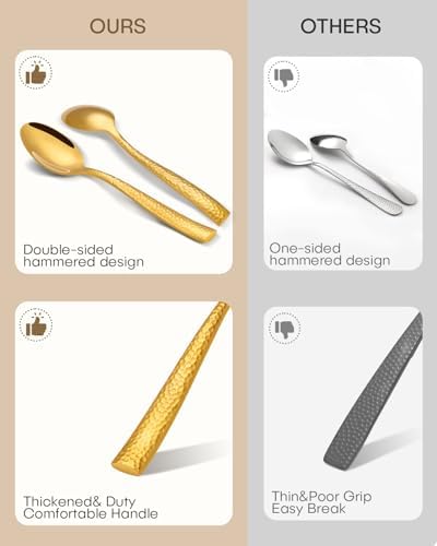 Silverware Set,Ollex 40-Piece Hammered Gold Flatware Cutlery Set for 8 Mirror Finished with Anti-rust stainless steel Spoon Knives Forks for Kitchen Hotel Party Modern Utensil Sets, Dishwasher Safe - Image 2