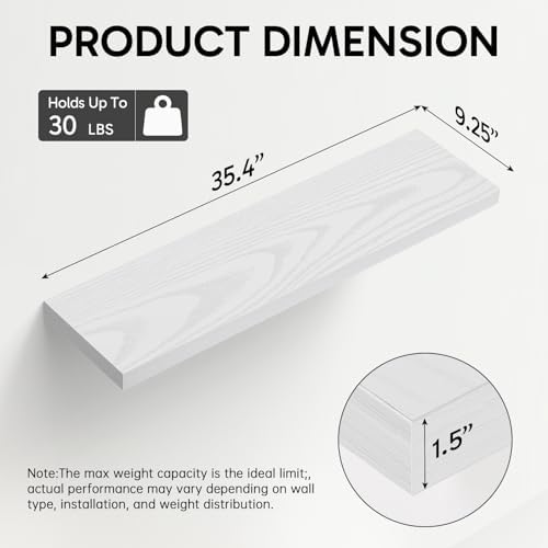 BAYKA White Floating Shelves 35.4in, Set of 3, Wall Mounted for Wall Decor - Image 3