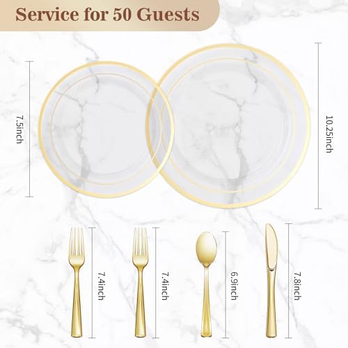 BESTVIP 300 Pcs Clear Gold Plastic Dinnerware Set for 50 Guests - Image 4