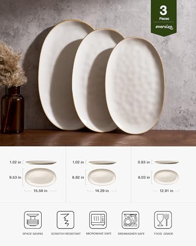 famiware Serving Platters Set of 3 Sizes - Oval, Matte White - Image 2