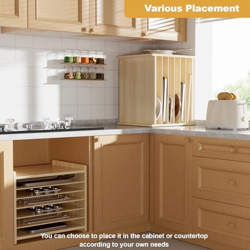 7 Tier Wooden Tray Dividers for Cabinets Cookie Sheet Organizer for Pot, Pans, Baking Tray Organizer for Kitchen Documents Storage(20" W x 16.5" H x 15.2" D) - Image 6