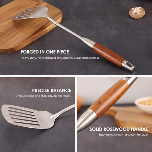 18/10 Stainless Steel Kitchen Utensils Set with Wooden Handle - Image 5