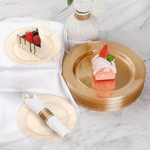 Goodluck 350 Piece Gold Glitter Plastic Dinnerware Set for 50 Guests - Image 5