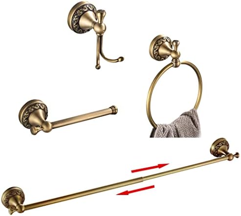 BATHSIR Antique Brass Towel Bar Set, Adjustable Bathroom Accessories Include Expandable Towel Holder Toilet Paper Holder Towel Ring Robe Hook Retro Carved Style Hardware 4 Piece Wall Mount by BATHSIR