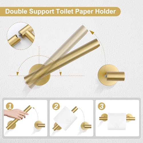 TQKAG 8-Pieces Bathroom Hardware Set, Brushed Gold Towel Bar Set 23.6 Inch - Image 4