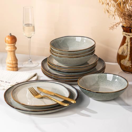 AmorArc Ceramic Dinnerware Sets for 4, 12Pcs Plates and Bowls Sets Dishes - Image 5