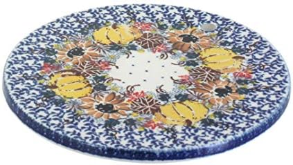 Blue Rose Polish Pottery - Brown Harvest Bounty Trivet - 7.25" Diameter - Ceramic Hot Plate Holder, Decorative Kitchen & Dining Table Accessory by BlueRosePottery