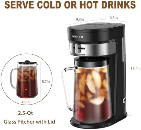 LITIFO Iced Tea Maker and Iced Coffee Maker Brewing System with 2.5-quart Pitcher, sliding strength selector for Taste Customization, Stainless Steel (Black 2.0) - Image 6