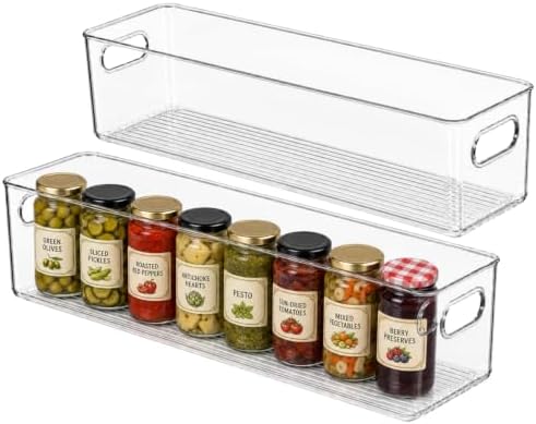 primebox Plastic Food Storage 2 Pack Clear Container Bin with Handles for Organizing Kitchen, Pantry, Refrigerator, Freezer, Pantry, Cabinet, Closet, Bathroom. 20”x6”x5” by primebox