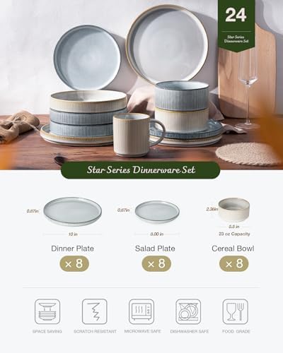 Famiware Star Stoneware Dinnerware Sets for 8, Reactive Glaze Plates, Bowls - Image 3