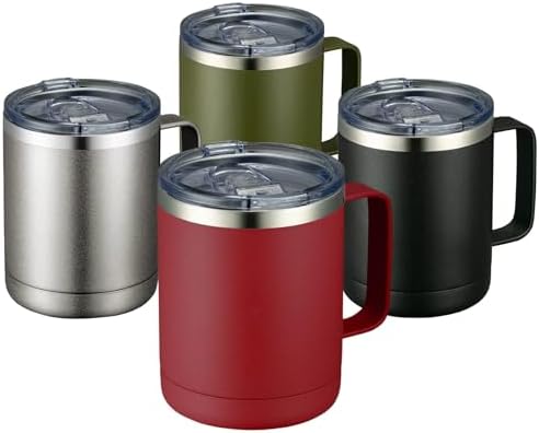 MEWAY 12oz Coffee Mug With Handle 4 Pack Bulk,Stainless Steel Insulated Travel Tumblers With Sliding Lid,Double Wall Vacuum Camping Cup for Hot & Cold Drinks Tea (Multicolor,Set of 4) by MEWAY
