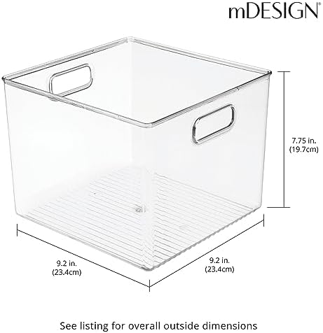 mDesign Plastic Modern Storage Organizer Bin Basket with Handles - 4 Pack - Clear - Image 2