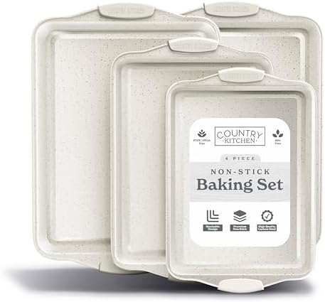 Country Kitchen Nonstick Stackable Bakeware Set - Heavy Duty, Durable, Easy Release Baking Set, Cream, 4 Pcs by CountryKitchen