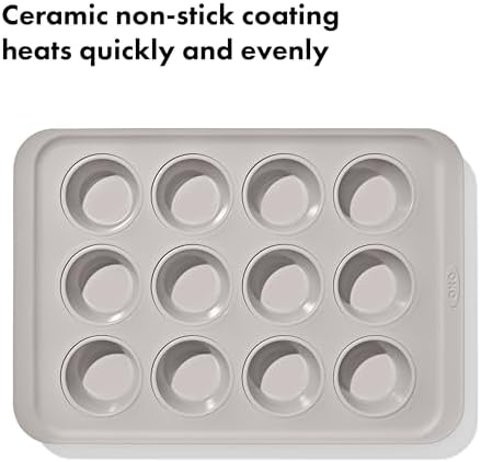 OXO Good Grips Non-Stick Pro Ceramic Coated Metal Bakeware 12 Cup Muffin Pan – Biscuit (Pack of 6) - Image 4