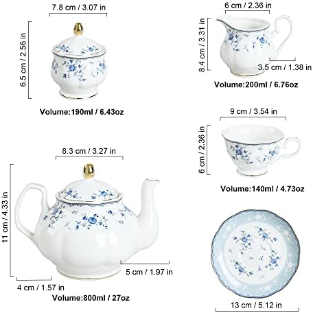 fanquare 15 Piece British Blue Rose Porcelain Tea Set - Image 6