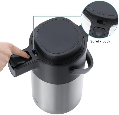 Tiken Airpot Coffee Dispenser with Pump - 102oz/3L Thermal Coffee Carafes for Hot Beverage - Stainless Steel Insulated Coffee Thermos Carafe, Silver - Image 3