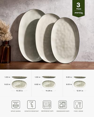 famiware Serving Platters Set of 3 Sizes - Oval, Light khaki - Image 2