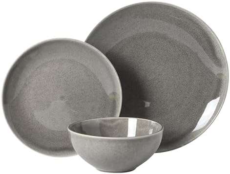 Gibson Elite Castle Peak Plates and Bowls Set, 12-Piece Dinnerware Set, Grey Reactive Glaze Stoneware Dishes, Dinner Plates, Salad Plates & Cereal Bowls - Image 6