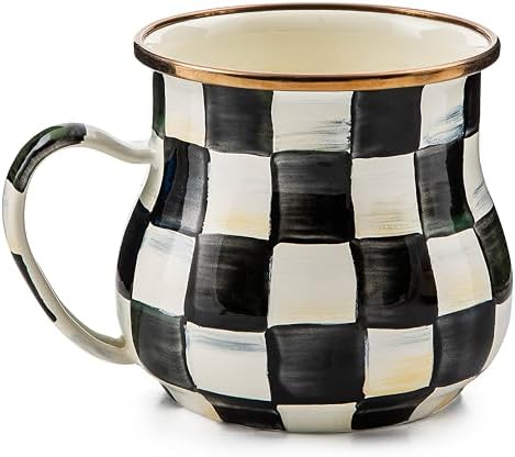 MACKENZIE-CHILDS Enamel Mug Set, Black-and-White Courtly Check by Unknown