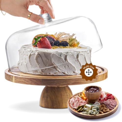 HOMESPHERE Wood Cake Stand with Lid, 2-in-1 Charcuterie Board, Round dome by Homesphere