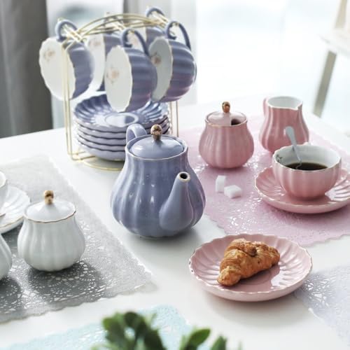 Sweejar Home Porcelain Tea Sets British Royal Series, 8 OZ Cups & Saucer Service for 6, with Teapot Sugar Bowl Cream Pitcher Teaspoons and Tea Strainer, Suitable for High Tea, Wedding, Party（Beige） - Image 6