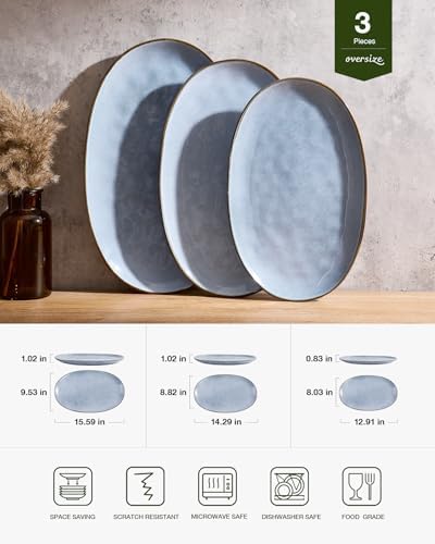famiware Serving Platters Set of 3 Sizes - Oval, Blue - Image 2