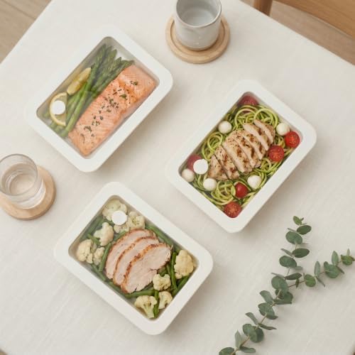 Urban Green Ceramic Coated Glass Food Storage Container with Airtight Glass Lid, 3 Pack Medium Size Rectangle Meal Prep Container, 23oz, Microwave and Oven Safe Non-Toxic Lunch Box, Cream color - Image 7