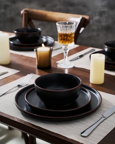 Famiware Mercury 24-Piece Stoneware Dinnerware Set, Matte Black - Image 6