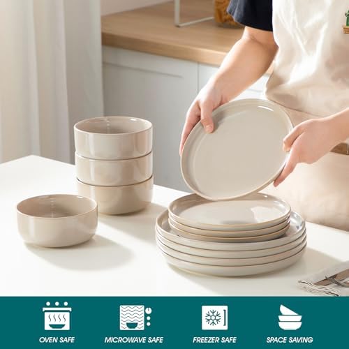 vancasso PLAYA Plates and Bowls Sets,12 Pieces Grey Dinnerware Sets for Kitchen,Reactive Glaze Dishes Set for 4,Dishwasher and Microwave Safe - Image 3