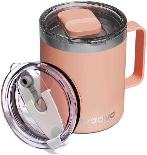 12oz Insulated Coffee Mug with 2 Lids & Handle, Stainless Steel Cup by avodvo