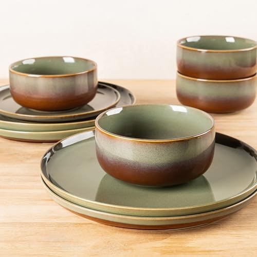 TheTerra Ceramic Dinnerware Set for 4, 12-Piece Plates and Bowls Set - Image 4