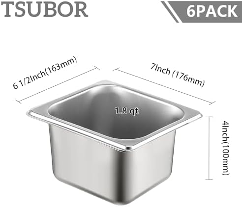 6 Pack Hotel Pans 1/6 Size 4" Deep Stainless Steel Steam Table Pan w/Lids - Image 2