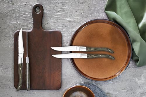 Amefa Royal Steak Knife Set of 6, Serrated Stainless Steel Blade, Pakka Wood Handle, Green/Brown - Image 2