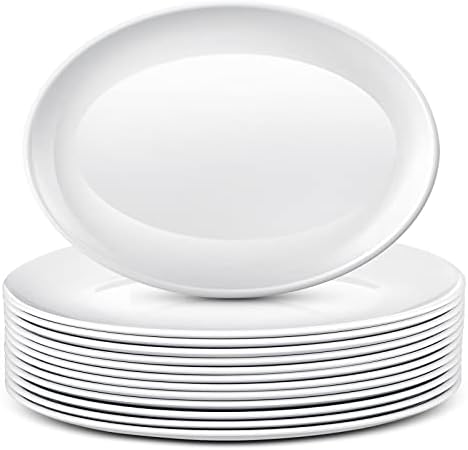 Dandat 12 Pcs Large Serving Platters Oval Trays White Plates Serving Dish for Wedding Party Restaurant Home Steak, Taco, Sushi, Appetizer, Cake (12 Inch) by Dandat