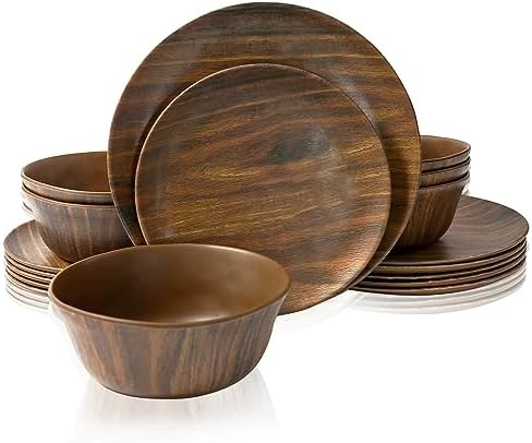 TP 18-Piece Melamine Dinnerware Sets, Service for 6, Rosewood Grain by TastePrime