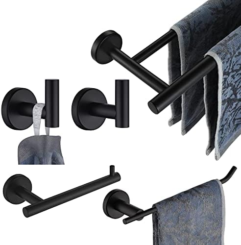 JQK Bathroom Hardware Set, 5-Piece Bath Accessories Set Matte Black Wall Mount Includes 24 in Towel Bar, 9 in HT Bar, TP Holder, Towel Hook x 2, BAS105-PB by Homeimprovement