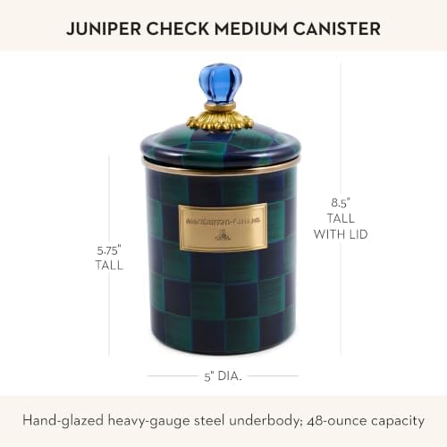 MACKENZIE-CHILDS Enamel Canister, Medium, Dark-Green-and-Blue Juniper Check - Image 4