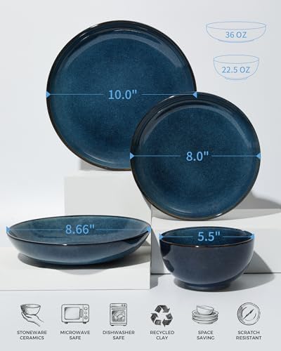 Pokini Stoneware Dinnerware Sets for 6, 24pcs Plates and Bowls Sets Dishes - Image 2