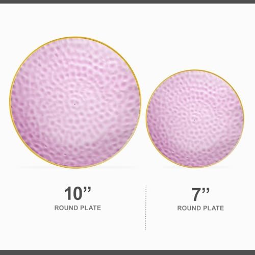 PLASTICPRO 32 Piece Combo Plates Set includes 16-7'' inch Plates & 16-10'' inch Plate Purple Hammered Plastic Party Plate Premium heavyweight Elegant, Disposable, Tableware, Dishes, - Image 3
