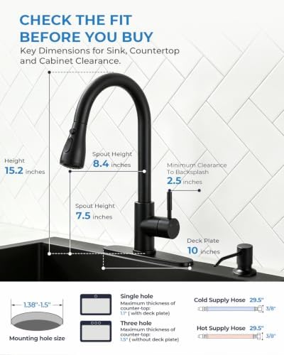 VFAUOSIT Kitchen Faucet with Pull Down Sprayer and Soap Dispenser, Black - Image 7