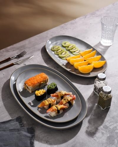 famiware Serving Platters Set of 3 Sizes - Oval, Dark Grey - Image 4