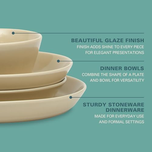 Gibson Home Summer Shades 16 Piece Plates and Bowls Dishes Service for 4 Porcelain Dinnerware Set - Taupe - Image 3