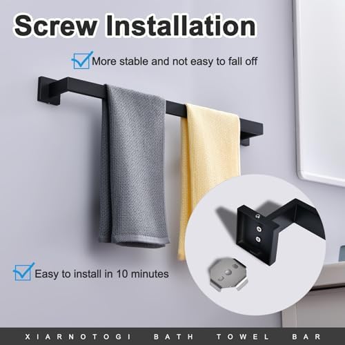 Bath Towel Bar, 24-Inch Towel Racks, Square Thicken Towel Holder, Wall Mounted Shower Towel Rail Hanger, Stainless Steel,Bathroom Accessories (Matte Black, 2 Pack) - Image 4