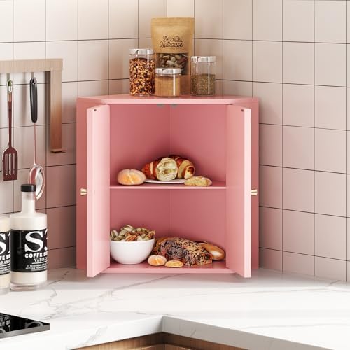 Trironsun Corner Bread Box for Kitchen Counter Double Layer Bamboo Bread Storage Container Large Capacity Bread Storage Bin Farmhouse Breadbox Organizer (Pink) - Image 2